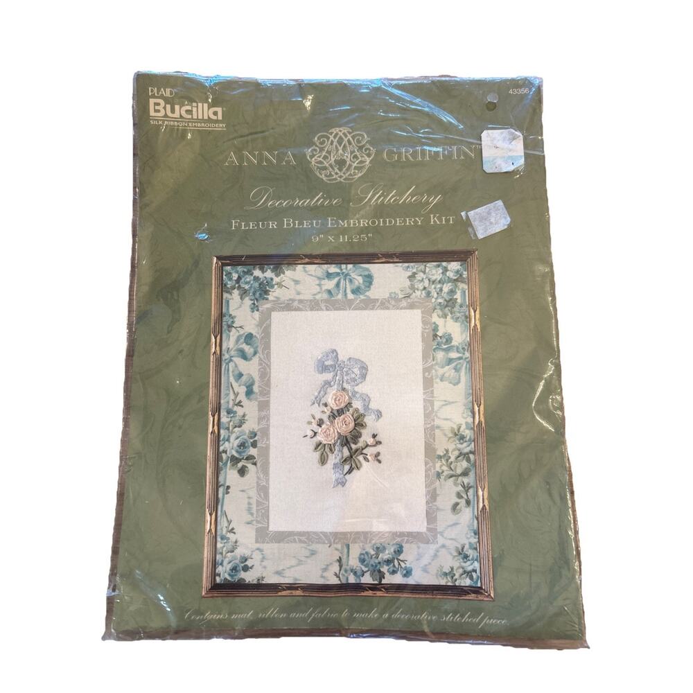 Vintage Bucilla Anna Griffin Silk Ribbon Fleur Bleu Embroidery Kit 43356 NEW‎